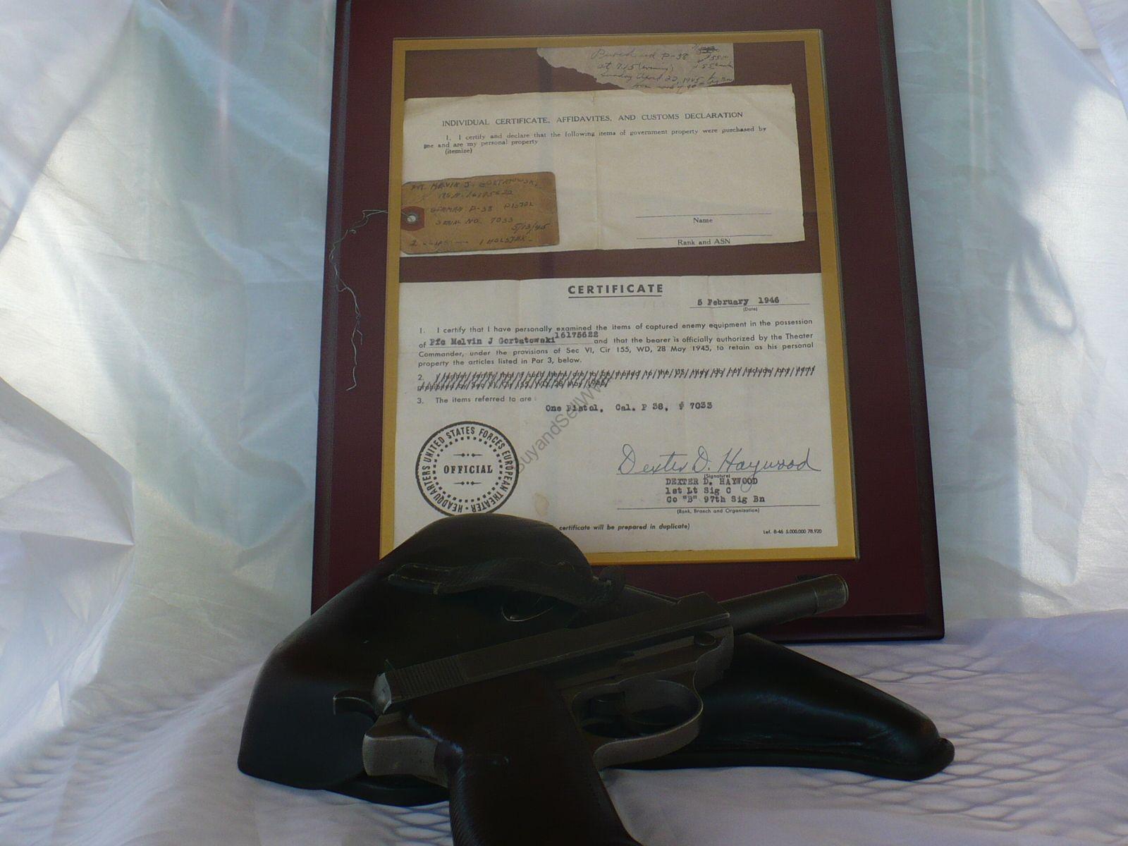 WWII German P38 pistol with bringback papers and holster
