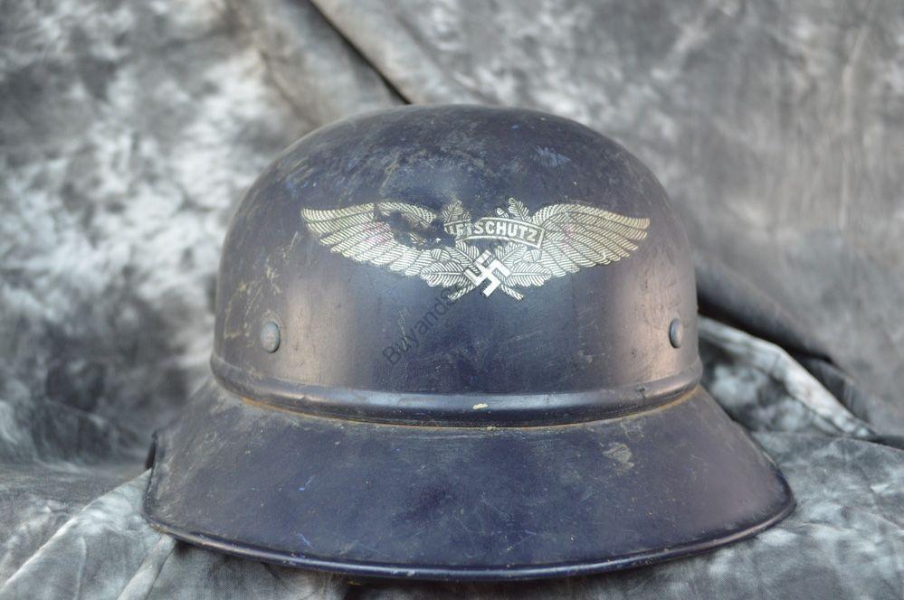WW2 German Luftschutz civil air defense helmet with battle dent — vet bringback