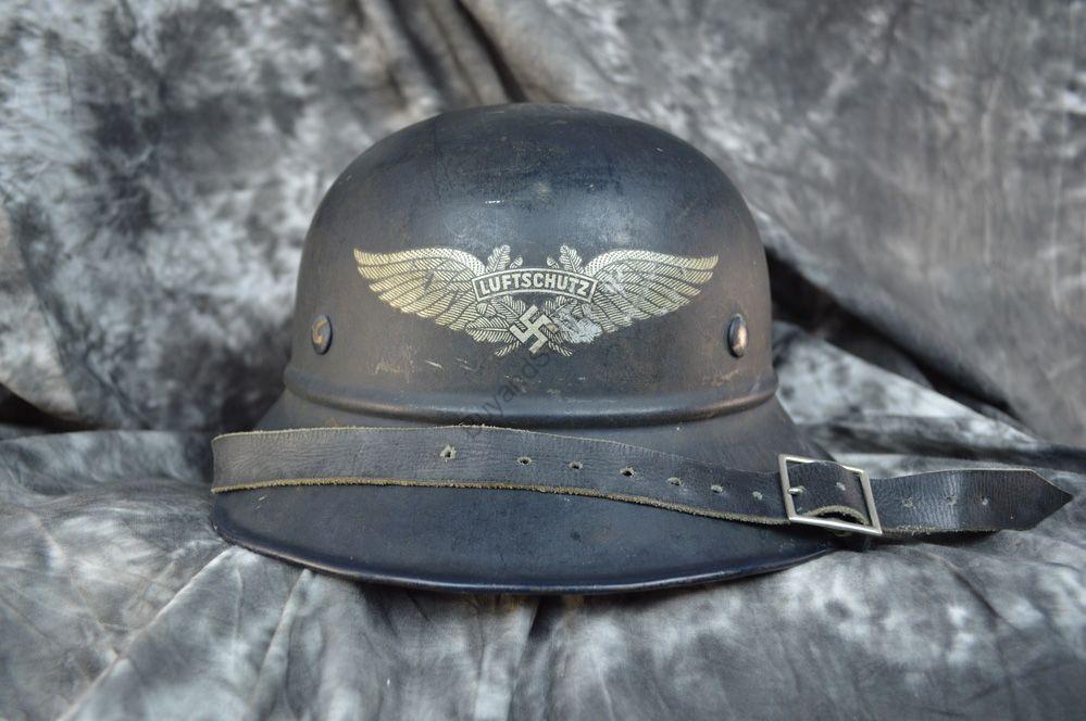 WWII German Luftschutz civil air defense helmet — used service example