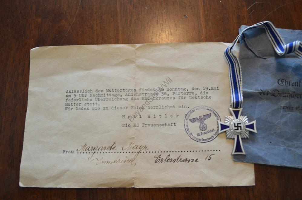 WW2 German Mother's Cross with paperwork