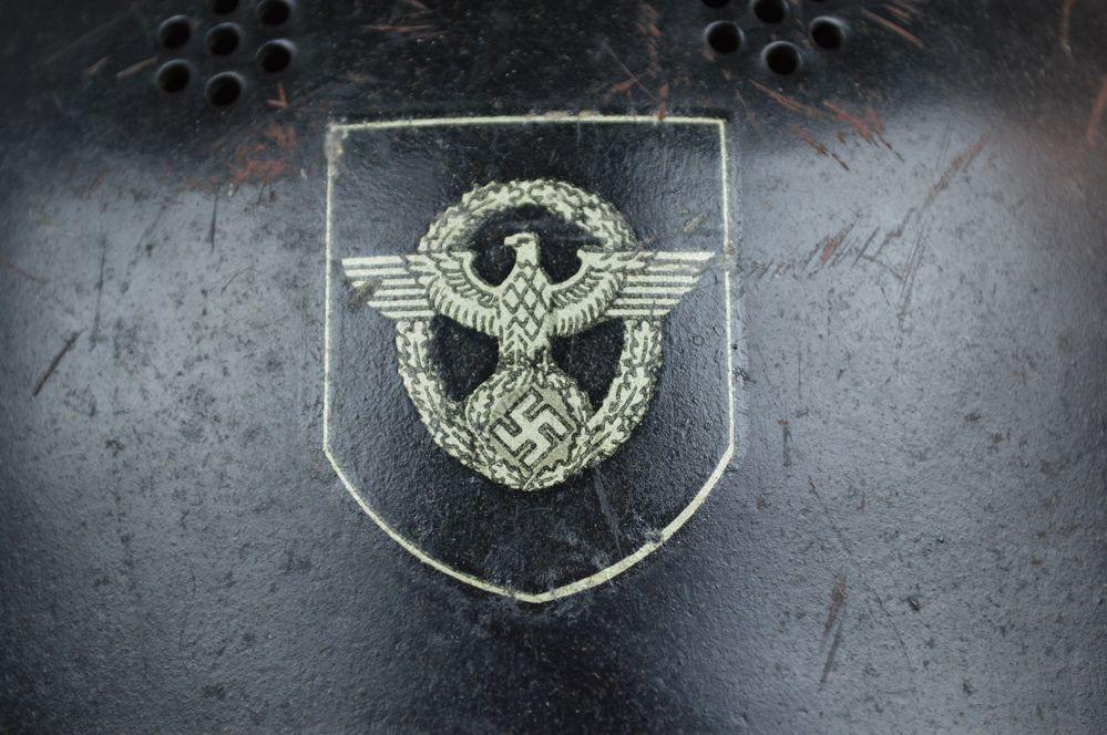 WW2 German civilian police helmet eagle decal detail