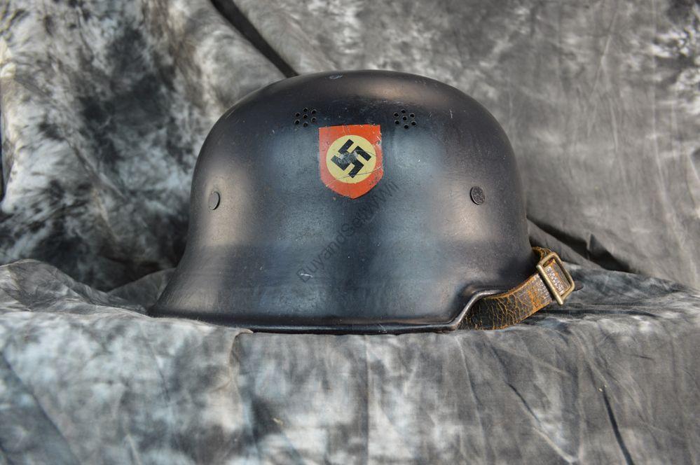 WW2 German police fireman helmet with party shield